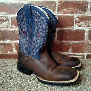 Ariat Cowboy Boots Boys Size 1 Quickdraw Leather Pull On Western Boot